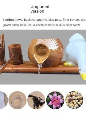 庭院陶罐水流装置陶瓷鱼缸循环过滤氧合竹池石槽景观摆件