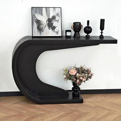 现户代意式简jls7H8T5约台轻客厅入轻奢黑色玄奢关台墙桌子靠端景