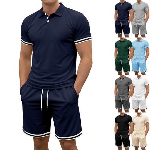 Men's Short-Sleeve Polo Shirt & Shorts Set Trendy Two-Piece