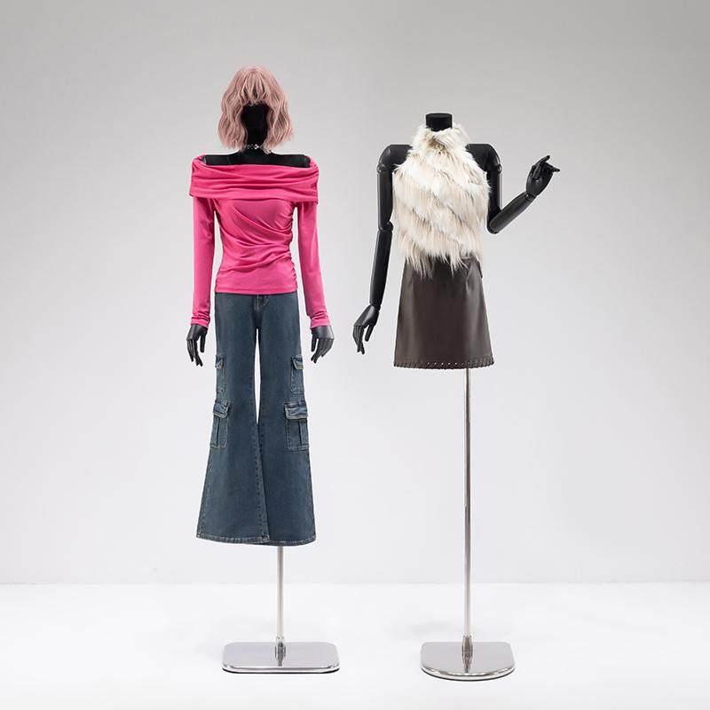 服装店模特道具女高档女装橱窗陈列半身挂件卡扣手黑色平肩展示架