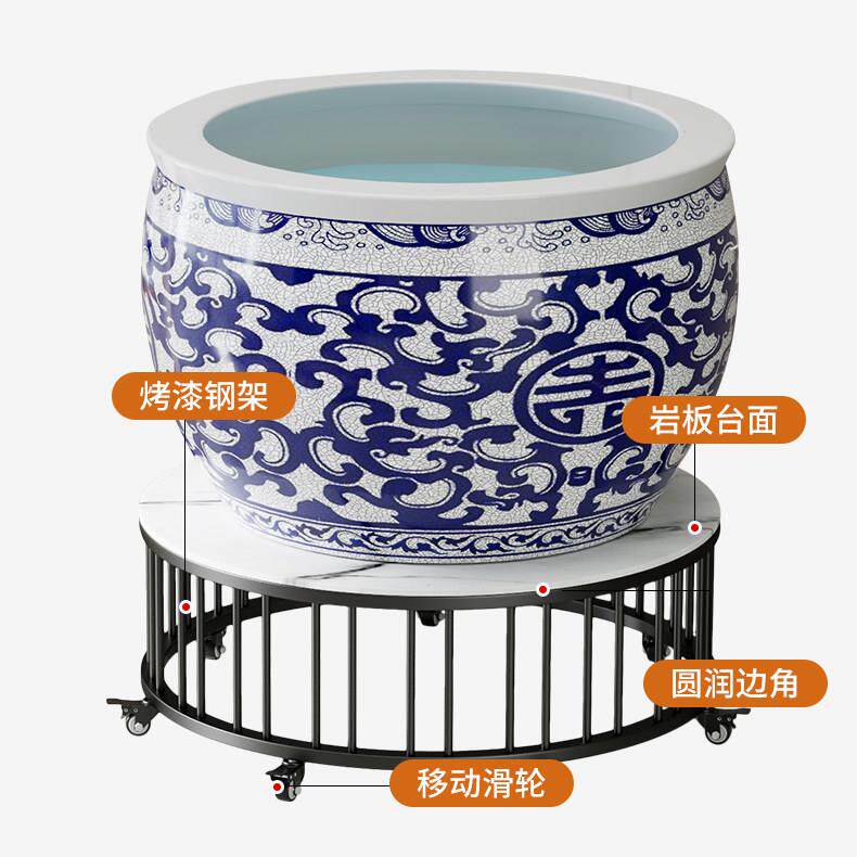 简约圆形岩板白色鱼缸置物架客厅移动多用途收纳轻奢花架花几铁艺