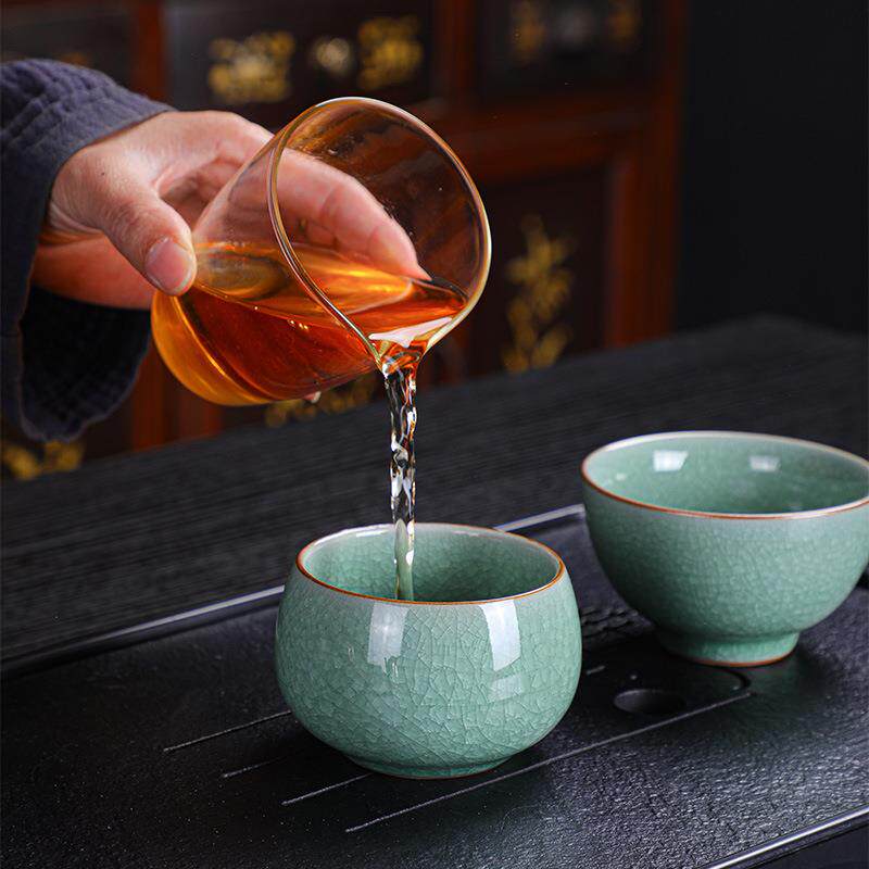 汝窑冰花主人杯单杯开片个人茶杯陶瓷品茗杯功夫茶具茶盏家用