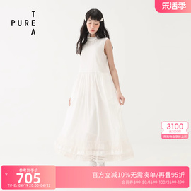 ein言旗下puretea茶愫木耳边小立领连衣裙女无袖中长裙2023年