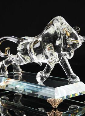 水晶牛招财饰品，生肖牛吉祥物，客厅镇屋风水办公室老板办公桌装