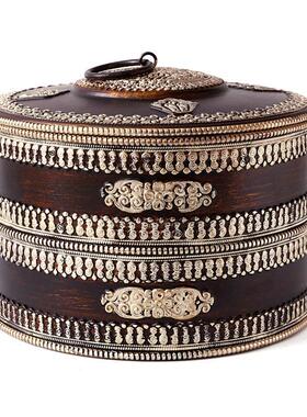 双层糌粑盒藏式家用摆件糖果盒装饰单层筒八吉祥覆古民族风糌粑桶