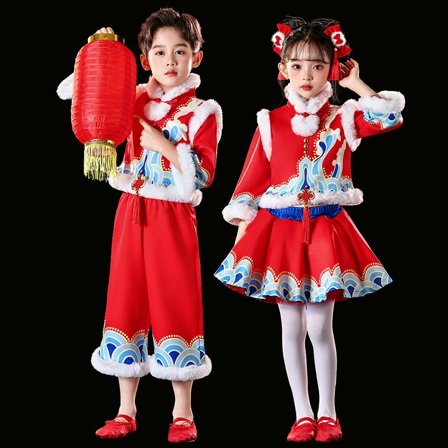 元旦幼儿童喜庆中国风演出服男女童打鼓表演服梦娃元日灯笼舞蹈服
