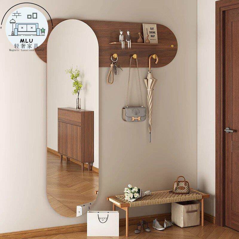 意大利全身镜家用入户玄关镜挂墙置物试衣镜可壁挂镜子衣挂一体镜