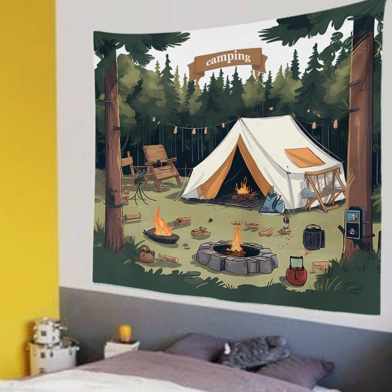 户外露营风装饰氛围旗挂布 camping营地横幅帐篷卧室房间背景布