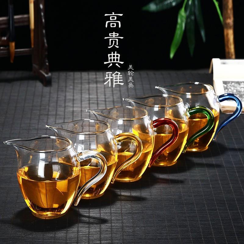 透明玻璃家用尖嘴茶海倒茶匀杯彩色把手玻璃公道杯功夫茶具分茶器