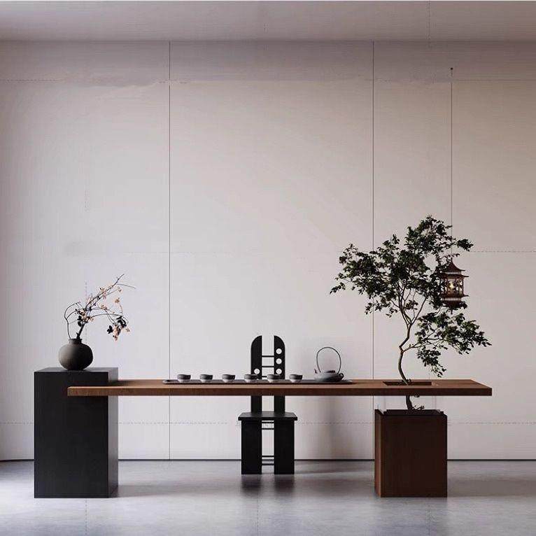 高档新中茶台客厅家用茶茶几现代简阳台桌设计师实木式导台绿植茶