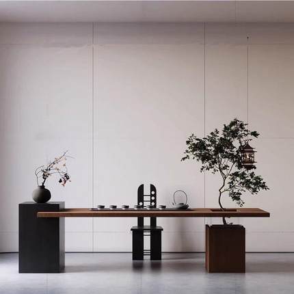 高档新中式导茶台客厅家用茶几师现代简约阳台茶桌计实木台绿植设