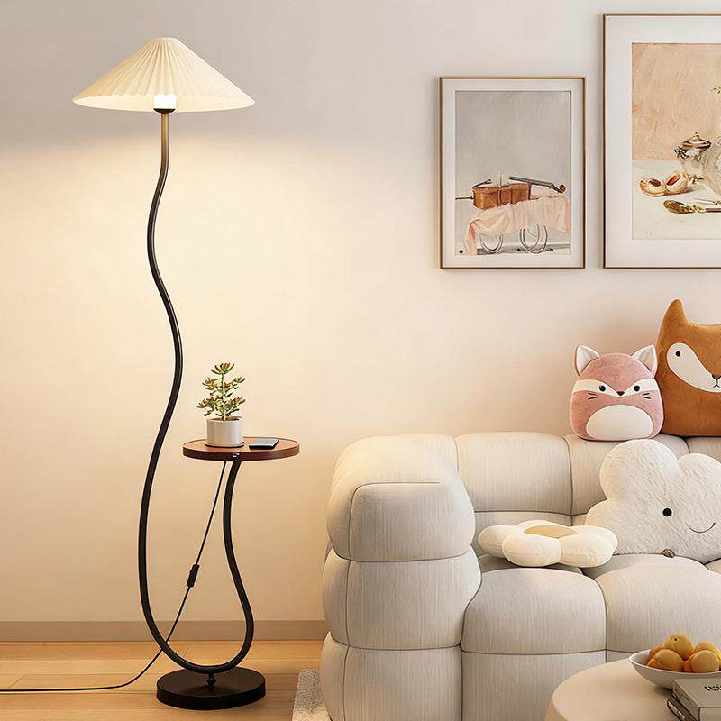 落地灯置物架无线充一体客厅沙发旁百褶茶几立式卧室床头柜氛围灯