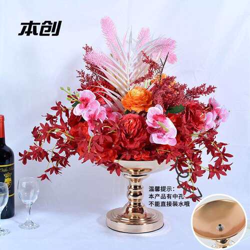 婚庆道具金色果盘主桌铁艺花器橱窗装饰花瓶酒店前台糖果盘
