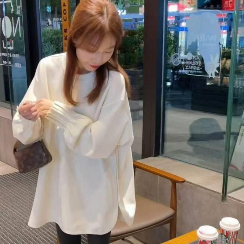白色气质加绒加厚卫衣女2024新款爆款韩系百搭中长款打底衫上衣女