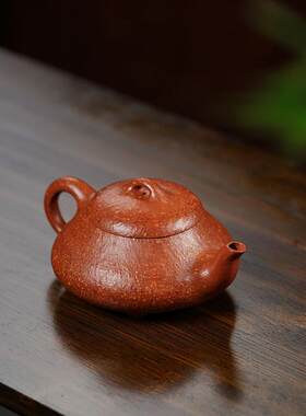 全手工汉棠石瓢紫砂壶名家原矿粗砂红降坡泥茶壶筋纹器茶壶