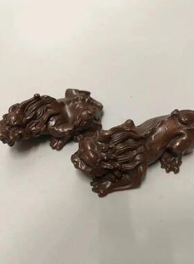 古玩杂项金属貔貅瑞兽复古茶宠居家装饰文房用品镇尺压尺摆件
