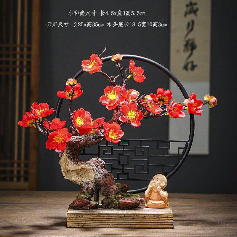 新中式仿真梅花家居新年喜庆装饰品办公室电视柜玄关软装摆件