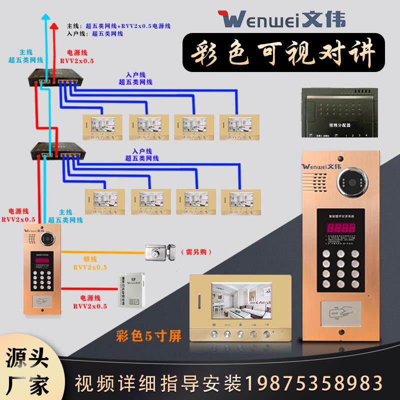 文伟 智能彩色可视系统 可视对讲室外室内机 楼宇单元门门禁设备