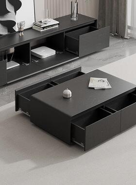 麦比梵黑色烤漆电视柜茶几组合小户型客厅现代简约轻奢落地实木电视机柜摆件饰品床笠拉车