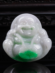 缅甸天然真品翡翠冰紫罗兰春彩飘绿厚装闪拍大佛公玉石吊坠46.48g