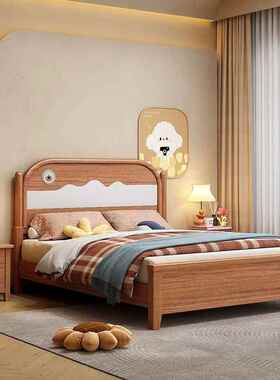 奥古曼胡桃木儿1童床实木风蜡油木少LYK.5米青年卧室高箱储物单人