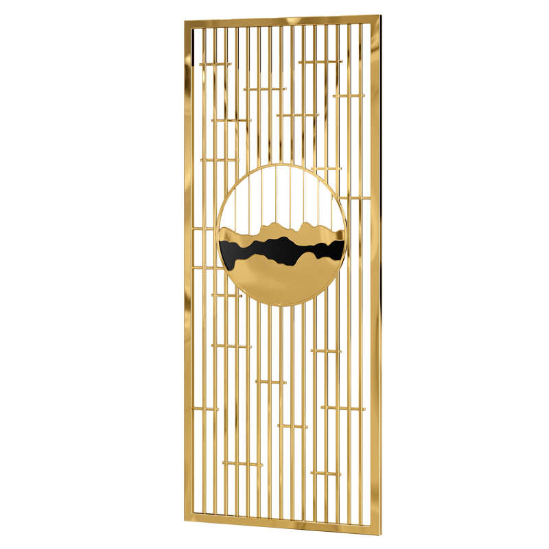 金属中式仿古构件隔断玄关山水背景艺术装饰铝格栅方管铝合金屏风