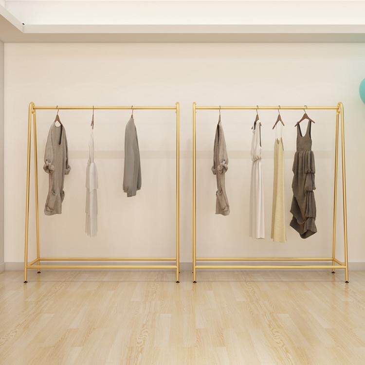 服装店展示架时尚落地式铁艺货架金色女装挂衣杆中岛架陈列架