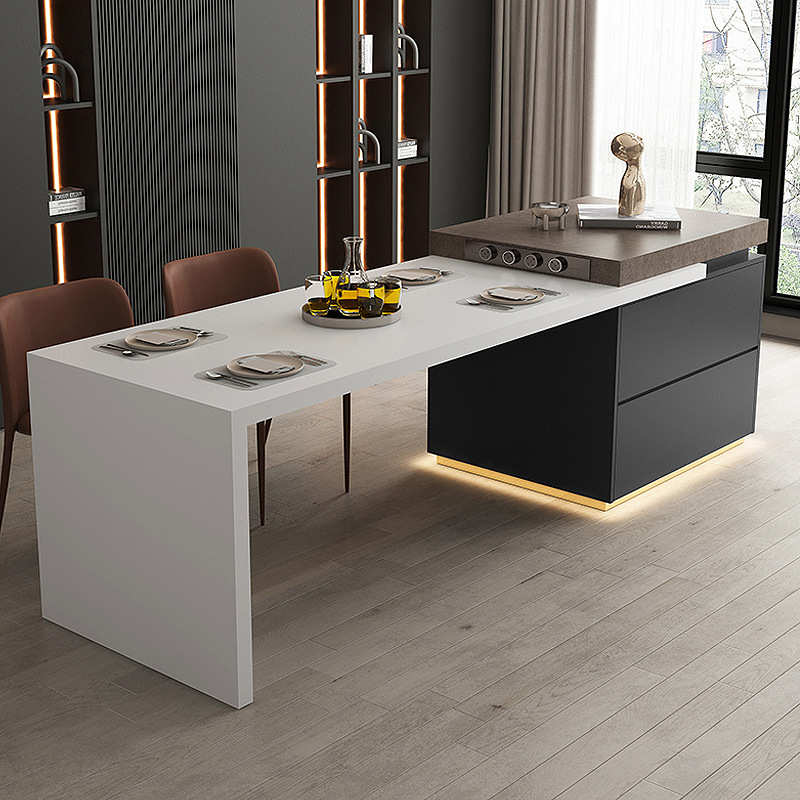 岩板岛台餐桌一体可伸缩家用倒台小户型开放式厨房吧台轻奢中导台