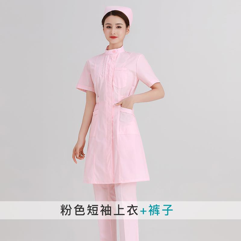 正品白大褂护士短夏女装尖立领两件式套装实验服室工作服长袖左偏