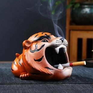 饰礼品家用烟缸萌虎工艺品送礼 创意陶瓷老虎烟灰缸收纳摆件虎年装