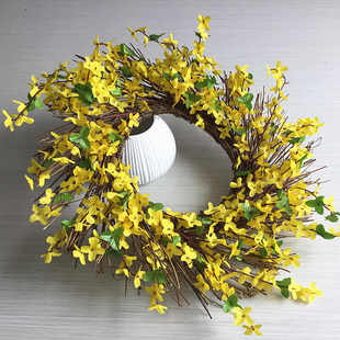 加密仿真迎春花花环节日装饰春季家居花圈门窗墙挂饰
