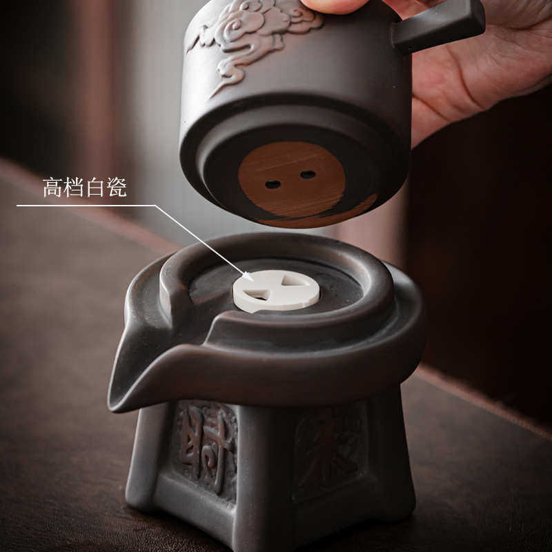 陶紫茶杯功夫烫茶器石磨泡陶瓷家用全自动懒人客厅防茶具套装复古