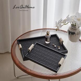 轻奢皮革香薰托 托盘圆玄关钥匙收纳装首饰桌面摆件收纳盘高级感