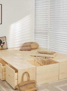 榻榻米木箱拼床实木箱体储物床箱自由合JMH97592床可飘定加组宽窗