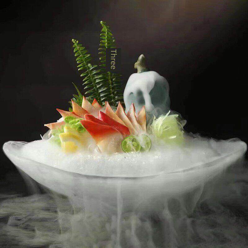 高端玻璃意境菜刺身盘商用特色创意火锅餐具日料三文鱼海鲜干冰盘