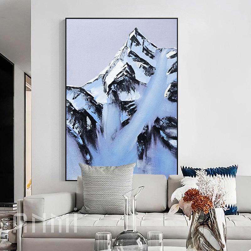 手工轻奢砂岩厚油肌理画雪山玄关落地北欧装饰画客厅挂画 雪山226