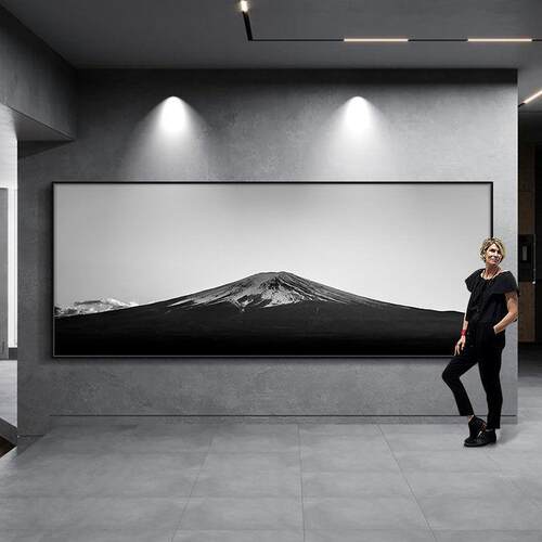 黑白富士山装饰画客厅挂画极简办公室巨幅大气墙画工业风现代壁画