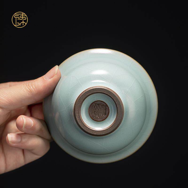德臻 汝窑主人杯陶瓷茶杯单杯汝瓷品茗杯大号杯子茶盏茶碗压
