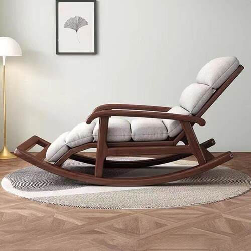 新中式全实木胡桃木懒人卧室摇椅客厅大人老人午休睡觉躺椅休闲椅