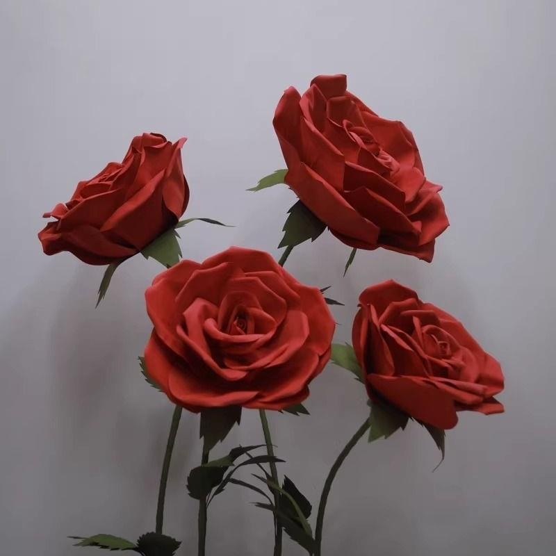 巨型仿真仿真花玫瑰花摆件纸艺商场橱窗婚礼装饰婚庆假花店铺布置
