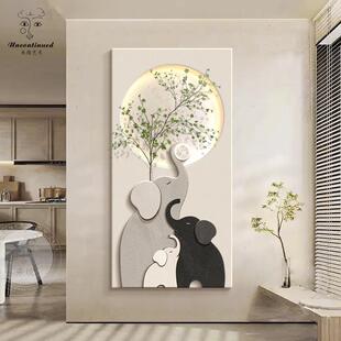 网红吉象如意入画玄关饰装侘寂风户走廊过道发光挂画客植厅绿壁画