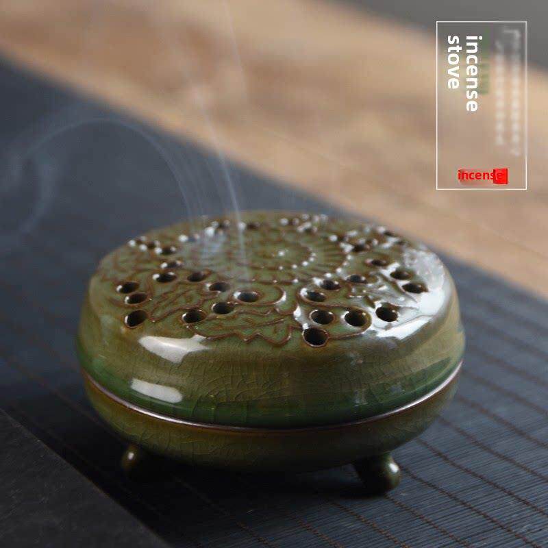 龙泉檀香炉青瓷彷古柴窑铁胎盘香供佛茶道家用室内净化空气熏香炉