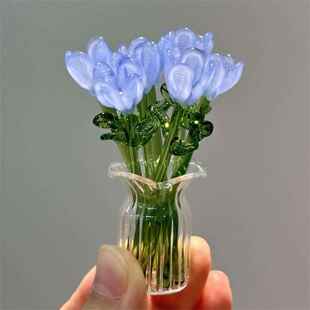 淄博手工琉璃小花朵彷真花束插花玻璃永生花礼物清新桌面装饰摆饰