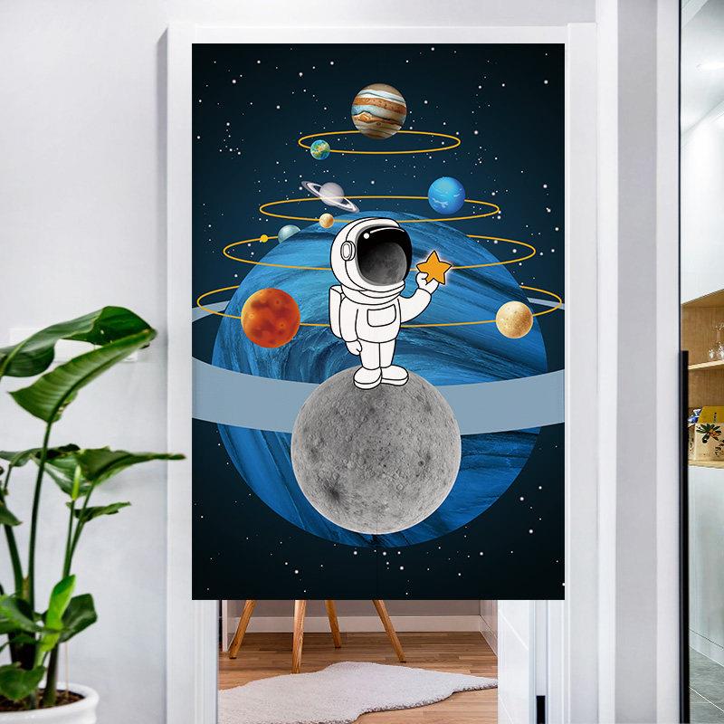 儿童房卧室门帘装饰隔断窗免打孔航空星空布艺短门帘厕所化妆室挂