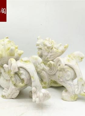 高档田天然石貔一对蓝玉玉古雕貔貅摆貅件客厅办公室玄关装饰开业