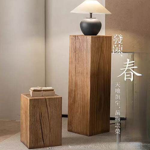 中古风覆古方形木墩子花架客厅边几木桩底座实心木墩民宿玄关摆件