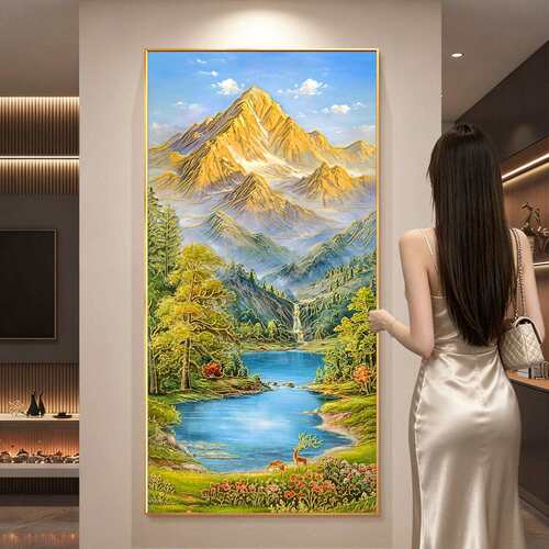 体鎏金户正对门玄关装饰画022立6新款走廊入过道挂画聚宝盆山DB32
