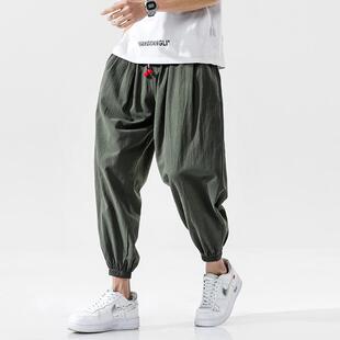 and linen size sports plus cotton pants Men cropped