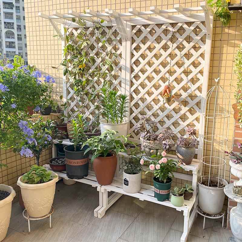 实木花架户阳台植物架斜梯子形置物架多层落地盆吊兰悬挂架DSHJ外