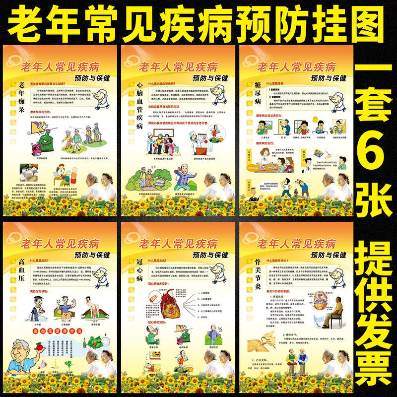 老年人常见疾病健康知识常识墙贴墙高血压糖尿病宣传海报展板挂图
